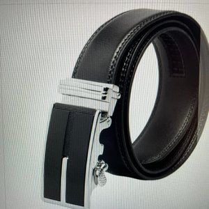 NEW SMALL BLACK-Men’s Premium Leather Dress Belt With Sliding Automatic Buckle